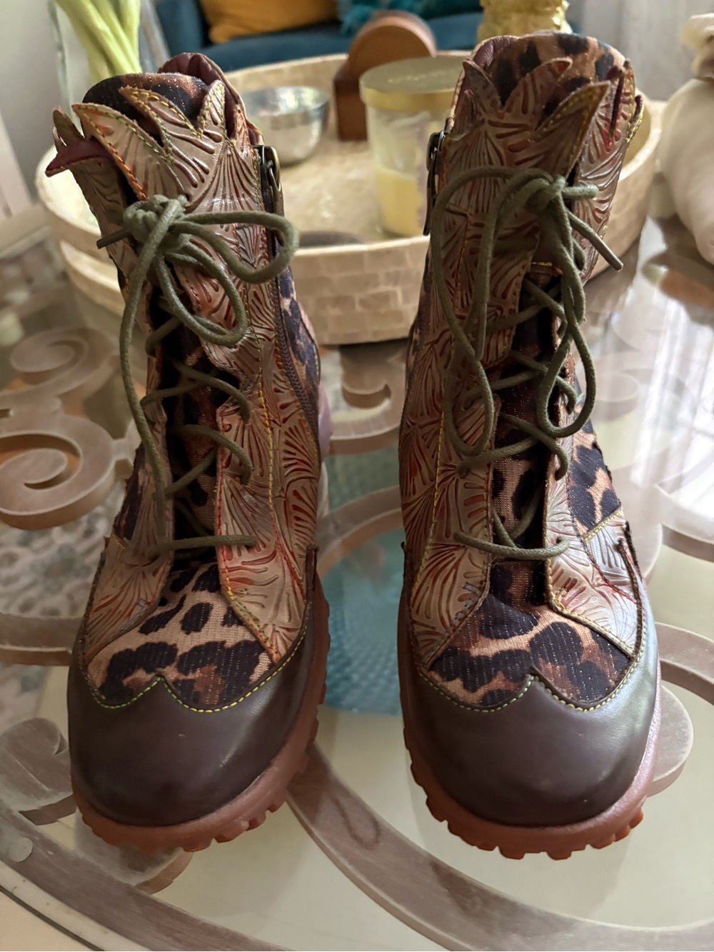 Women's spring step L’Artiste Leopard Print Lace-Up Ankle Boots in Brown